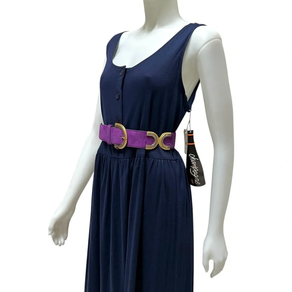 Vtg CHAMPAGNE Maxi Dress Drop-Waist Navy Minimalist Lagenlook NWT 90's‎ X-large